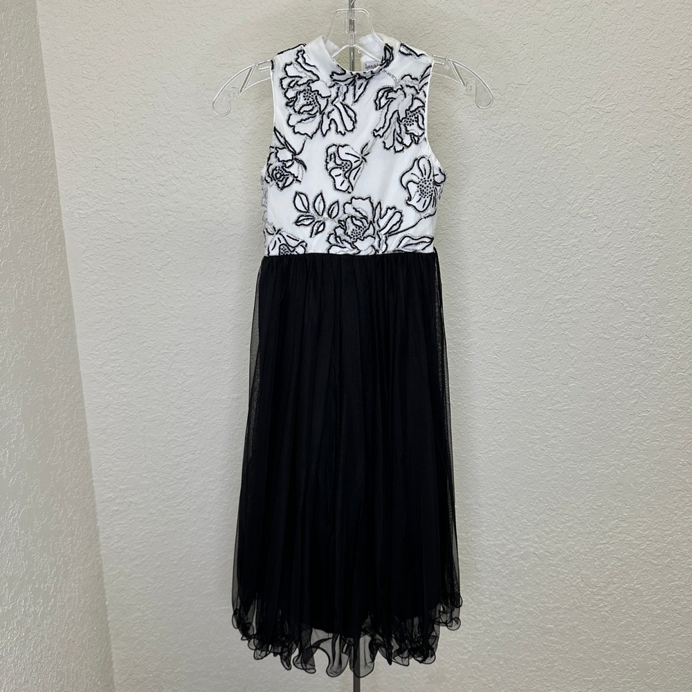 Speechless Kids Girls Black White Floral Embroidered Tulle Formal Dress Size 7